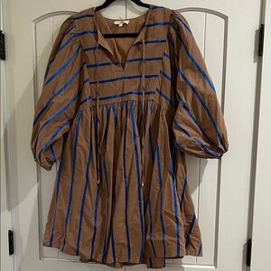 Entro Blue Stripped Tan Dress